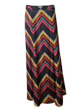 V Christina Black Maxi Skirt with Pink, Green, Yellow & Blue Chevron Stripes